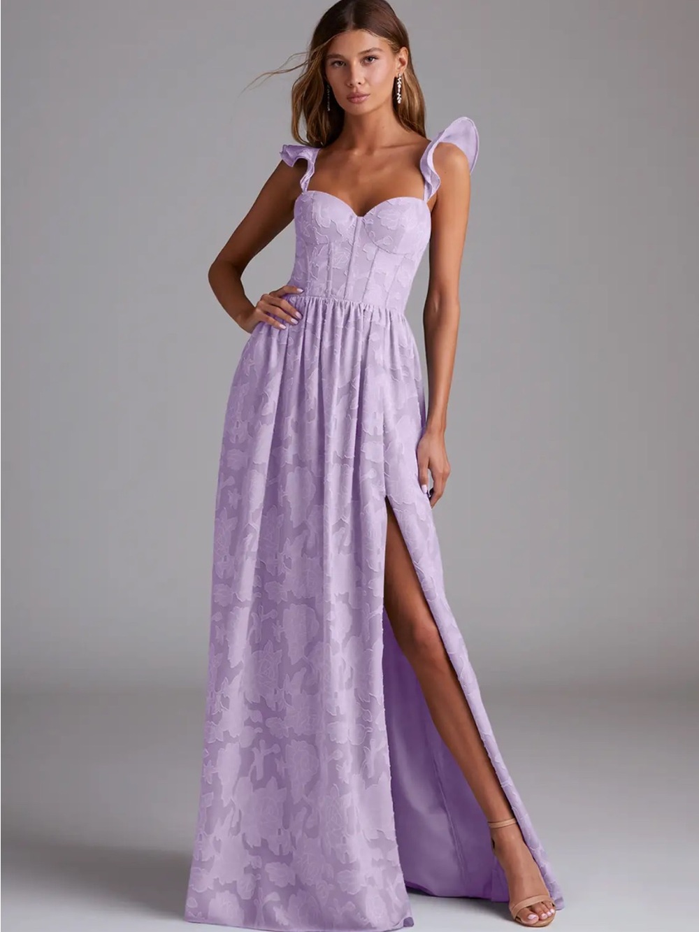 Azazie Denisse - Lilac A-Line Ruched Floral Burnout Dress